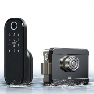 Waterproof Fingerprint Rimlock Smart Card Digital Code Electronic Door Lock For Home Security Mortise Rim Lock Password Password